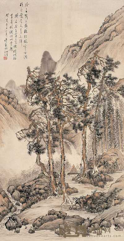 吴观岱 松溪抚琴图 轴 143×79cm